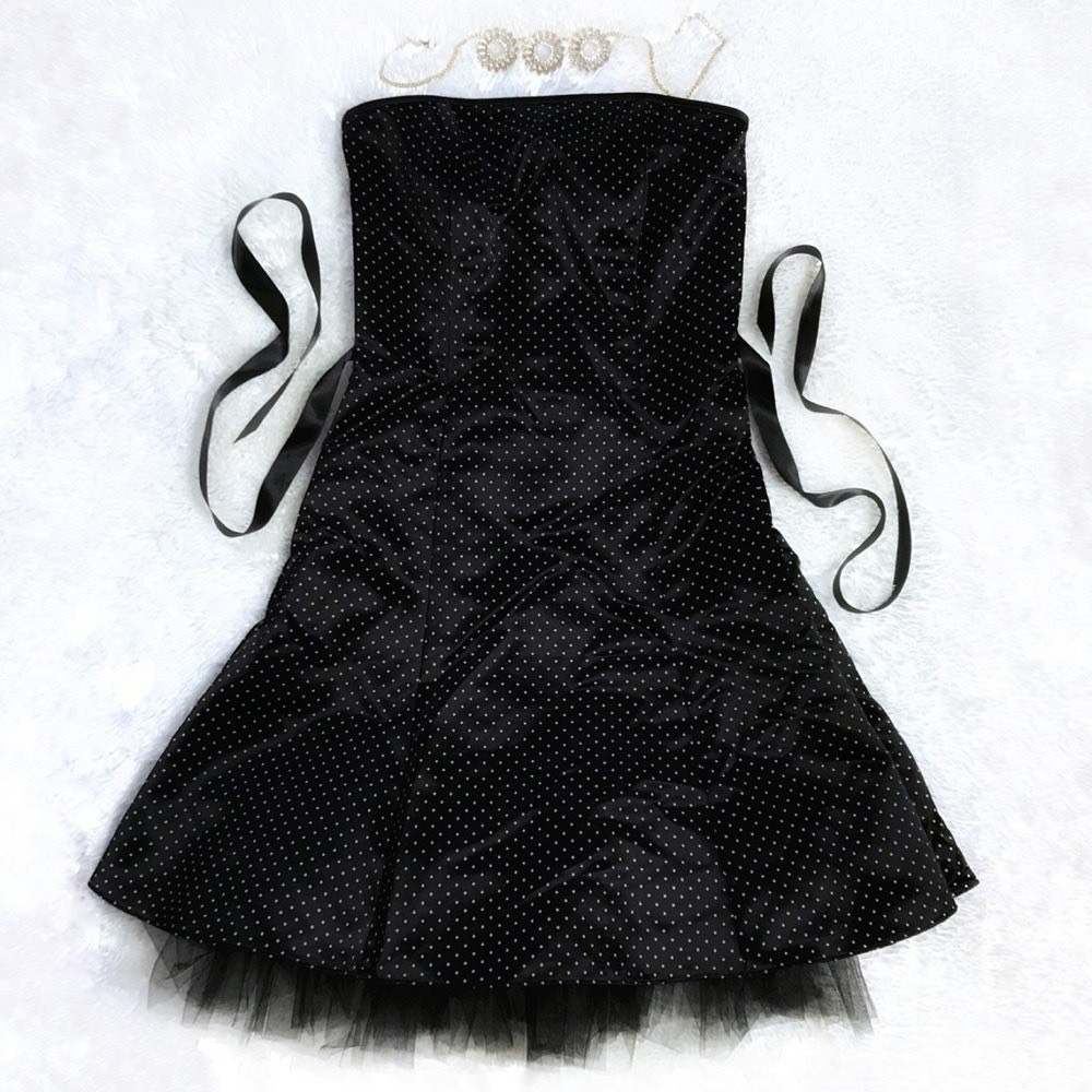 Vintage 2003 Gunne Sax Jessica McClintock Polka Dot Strapless Dress Size 4 Retro